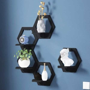 Honeycomb Style Wall Decor Wooden Shelf- Pack Of 5