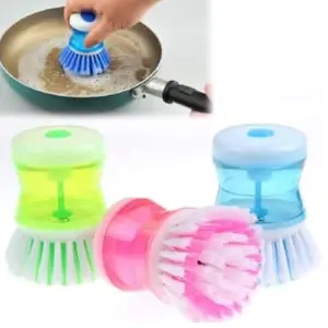 Dish/Washbasin Plastic Cleaning Brush with Liquid Soap Dispenser, Multicolour (pack of 1)