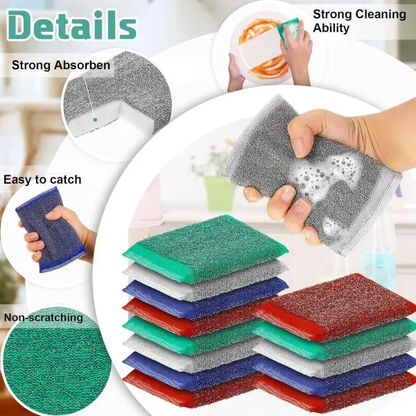 Dishwasher Scrubber Sponges, Pack of 6 Cleaning Sponge,Multi Colour Foam Pad Sponge Scourer Kitchen Scrubber for/Utensils/Tiles Cleaning Heavy Quality - Image 5
