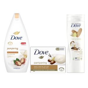 Dove Pampering Body Care Combo Moisturizer, Body Wash, And Soap