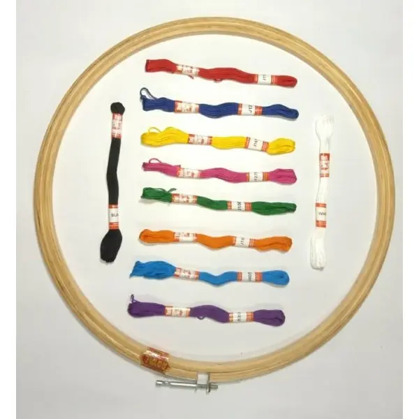 Doli Hand Embroidery Thread (SET NO.: 1) with Embroidery Wooden Frame/Ring/Chakka/Hoops 14" Kit Beautiful Premium Embroidery Cotton Threads - Image 2