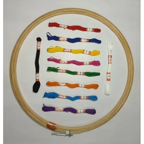 Doli Hand Embroidery Thread (SET NO.: 1) with Embroidery Wooden Frame/Ring/Chakka/Hoops 14" Kit Beautiful Premium Embroidery Cotton Threads - Image 3