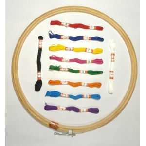 Doli Hand Embroidery Thread (SET NO.: 1) with Embroidery Wooden Frame/Ring/Chakka/Hoops 14" Kit Beautiful Premium Embroidery Cotton Threads