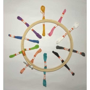Doli Hand Embroidery Thread (SET NO.: 2) and Embroidery Wooden Frame/Ring/Chakka/Hoops 10" Kit Beautiful Premium Embroidery Cotton Threads