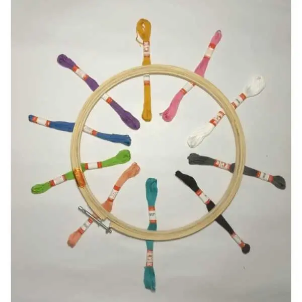 Doli Hand Embroidery Thread (SET NO.: 2) and Embroidery Wooden Frame/Ring/Chakka/Hoops 10" Kit Beautiful Premium Embroidery Cotton Threads