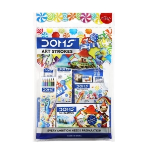 Doms Art Strokes Kit | Perfect Value Pack | Kit For Creative Minds | Gifting Range For Kids | Combination of 10 Stationery Items By Mitrata