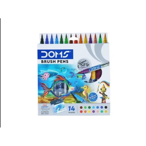 DOMS Brush Pens Super Soft Tip – 14 Vibrant Colors Set - Image 2