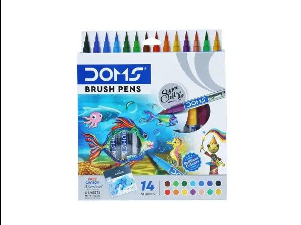 DOMS Brush Pens Super Soft Tip – 14 Vibrant Colors Set - Image 2