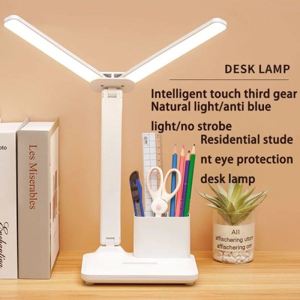 Double Head Desk Lamp With 3 Dimmable LED Lights USB Rechargeable - Image 3