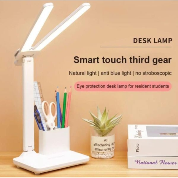 Double Head Desk Lamp With 3 Dimmable LED Lights USB Rechargeable - Image 4