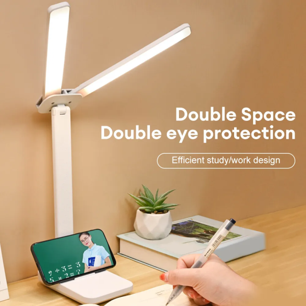Double Head Desk Lamp With 3 Dimmable LED Lights USB Rechargeable - Image 5