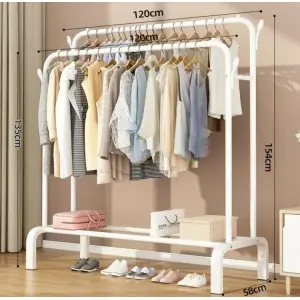 Double Metal Clothes Rack And Clothes Hanger Stand With Side Hooks And Bottom Shelves (Requires Self Assembly) - Clothes Hangers