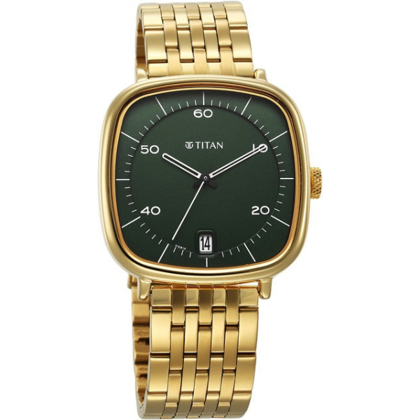 Titan Workwear Green Special Dial Golden Stainless Steel Analog Watch for Men - 1885YM02 - Image 4