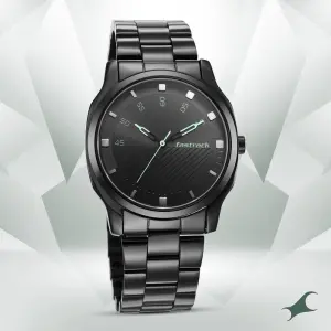 Fastrack Stunners Quartz Analog Black Dial Stainless Steel Strap Watch for Guys 3255NM02