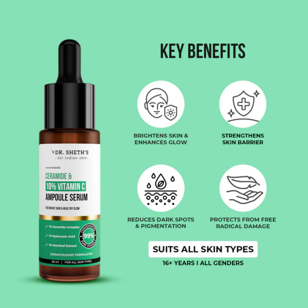 Dr. Sheth's Non-Irritating Ceramide & 10% Vitamin C Ampoule Serum - 30ml - Image 2