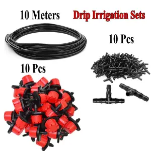 Drip irrigation Emitters, 10+10Pcs/set With 10 Meters 4/7mm Pipe Drip Irrigation Parts For Garden Watering System, Adjustable Nozzle Drip Irrigation Spray Nozzle， Used In Vegetable Gardens, Gardens, Orchards, etc
