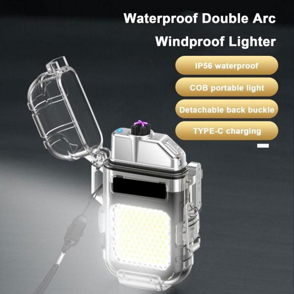 Dual Arc Lighter Electric Lighter Waterproof Windproof Lighter USB Type C Rechargeable Lighter with COB LED Lights Flashlight - Image 2