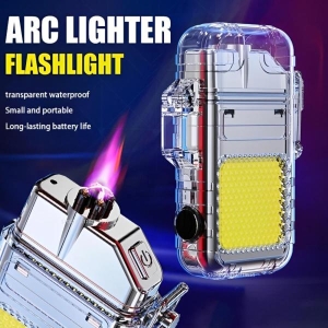Dual Arc Lighter Electric Lighter Waterproof Windproof Lighter USB Type C Rechargeable Lighter with COB LED Lights Flashlight