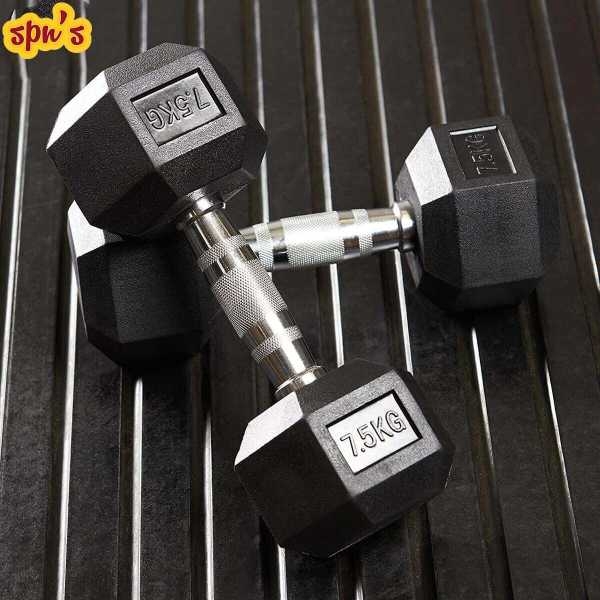 Dumbbell-7.5KG (Pair) | Rubber Coated Dumbbell With Chrome Cast Handle - 7.5Kg - 1 Pair - Image 2