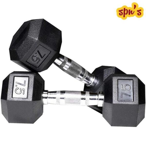 Dumbbell-7.5KG (Pair) | Rubber Coated Dumbbell With Chrome Cast Handle - 7.5Kg - 1 Pair - Image 3