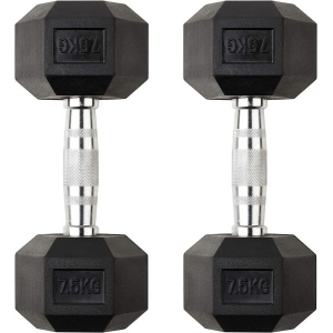 Dumbbell-7.5KG (Pair) | Rubber Coated Dumbbell With Chrome Cast Handle - 7.5Kg - 1 Pair