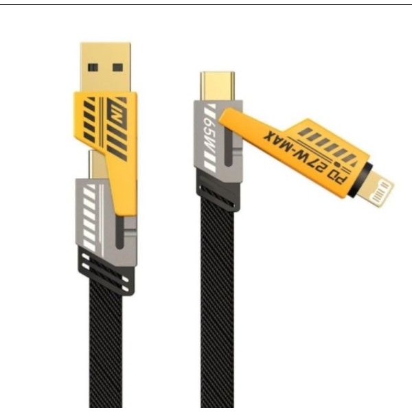 Durable 4 In 1 - 2 To 2 Fast Charging Flat 65W/ 27W Data Cable - High Speed Data Transmission - USB & TC To TC & Lightning - Image 3