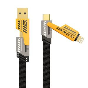 Durable 4 In 1 - 2 To 2 Fast Charging Flat 65W/ 27W Data Cable - High Speed Data Transmission - USB & TC To TC & Lightning