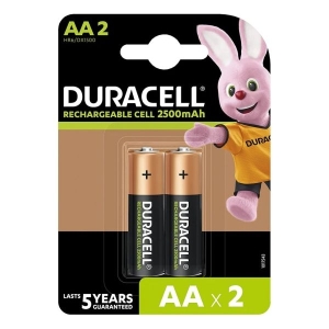 Duracell - Rechargeable Aa 2500 Mah Dx1500 Nimh 1.2V Batteries Long Lasting Power 5 Year Pack of 2 Piece