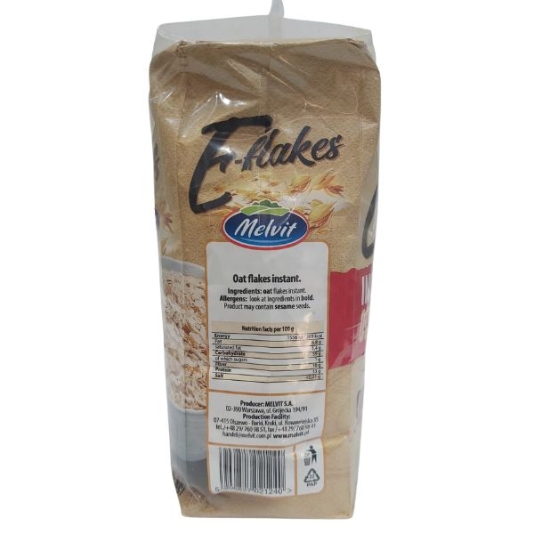 Melvit E-flakes Instant Oat Meal (1kg) (100% Organic) - Image 2