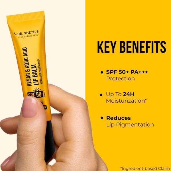 Dr. Sheth's Kesar & Kojic Acid Lip Balm|Reduces Lip Pigmentation|SPF 50+ PA+++|24H Moisturization|Non Sticky|Lightweight|For Dark,Dry,Flaky Lips|Natural Oils & Butters|All Genders|10g - Image 2