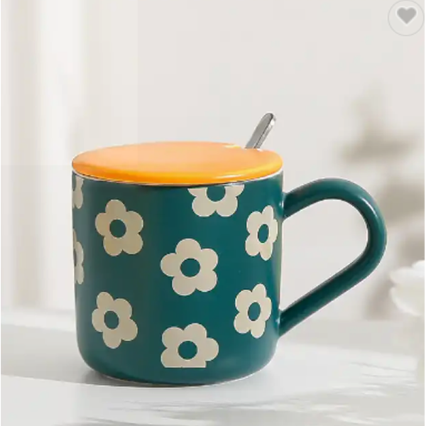 KOJA Ceramic Creative Tulip Ins Style Cute Couple Water Mug With Lid & Spoon - Image 3