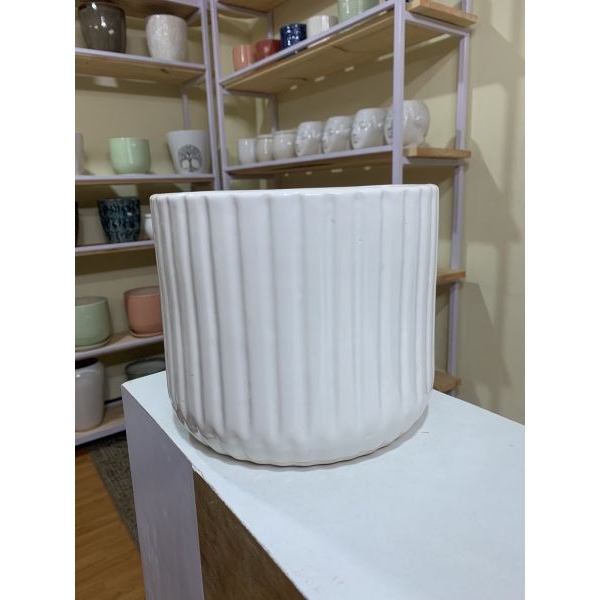 8 Inch White Cylindrical Ceramic Pot For Indoor Outdoor Garden - Image 2