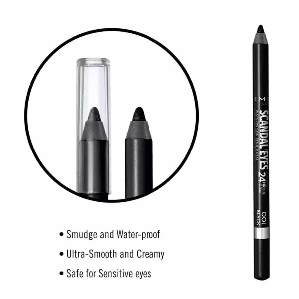Rimmel Scandaleyes Waterproof Kohl Kajal- 001 Black - Image 2
