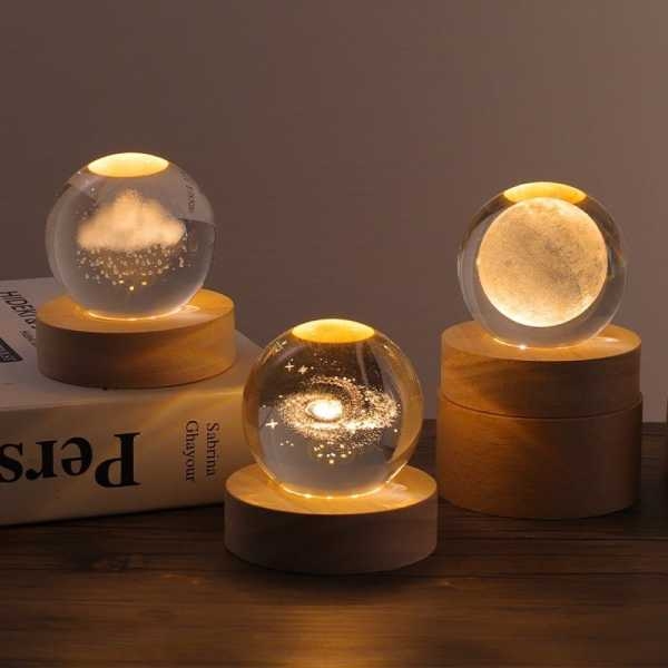 Starry Galaxy LED Night Light Crystal Ball Lamp with Durable Plastic Body and Elegant Wooden Base - Image 3