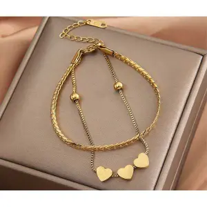 KOJA Luxury Gold Plated Multi Layered Heart Love Bracelet Stainless Steel Adjustable Bracelet Jewelry for Women
