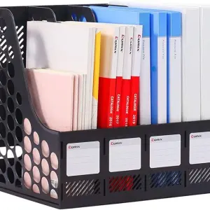 Comix Magazine File Holder Sturdy Plastic Desk Organizers and Storage File 4 Compartments 1 Pcs Pack By Mitrata.