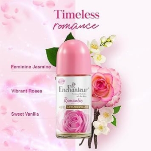 Enchanteur Romantic Roll-On Anti-Perspirant Deodorant | 48-Hour Odour Protection, Quick-Dry & Non-Sticky | Floral French Fragrance | 50 ML