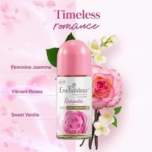 Enchanteur Romantic Roll-On Anti-Perspirant Deodorant | 48-Hour Odour Protection, Quick-Dry & Non-Sticky | Floral French Fragrance | 50 ML