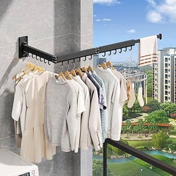 Folding Clothes Hanger Indoor Retractable Cloth Drying Rack Space Saving Home Laundry Clothesline Wall Mount Clothing Rack - Image 4