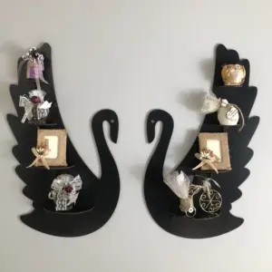 2 Pcs Swan Wall Mounted Shelf Multi level Showcase in Black
