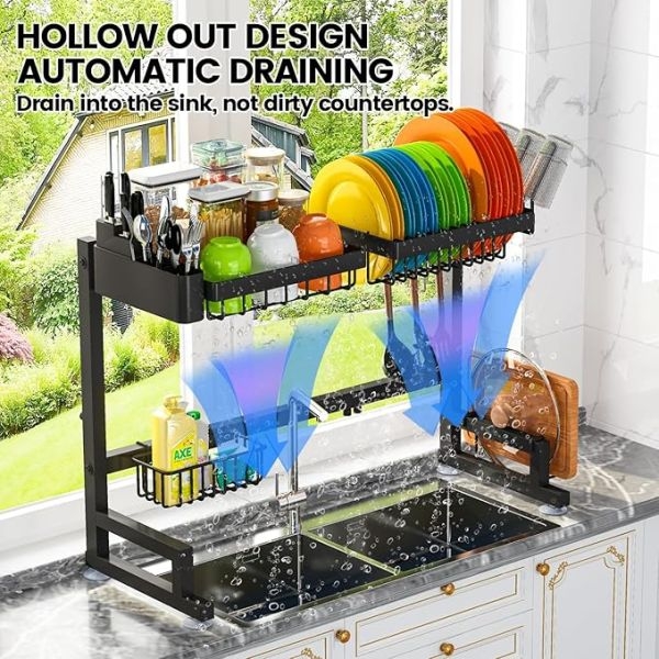 Kitchen Stainless Steel Sink Drain Rack Kitchen Shelf DIY Dishes Cutlery Dry Drain Rack 2 Layer Storage Rack Pantry Organizer - Image 2
