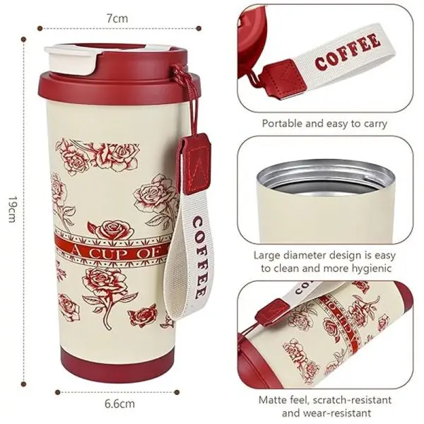 KOJA Insulated Coffee Mug Reusable Travel Coffee Cup with Flip Straw and Leakproof Lid Stainless Steel - Image 7