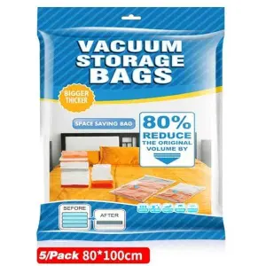 Vacuum Bag For Clothes With Pump - 5 Pieces | Smart Space Saver Vacuum Bags For Travel | Pack Of 5 Compression Storage Bags For Clothes