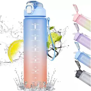 KOJA 1000ML Water Bottle with Motivational Time Marker Straw Strainer BPA Free Sport Plastic Bottles Exercise Leak Proof