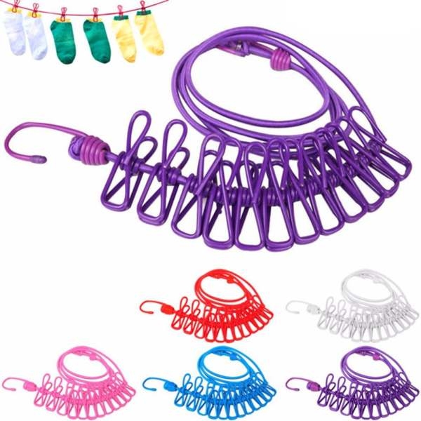 Portable Multi Functional Cloth Drying Rope With 12 Clip Outdoor Travel Clothesline Rope Clothes Hanging Hook - Image 3