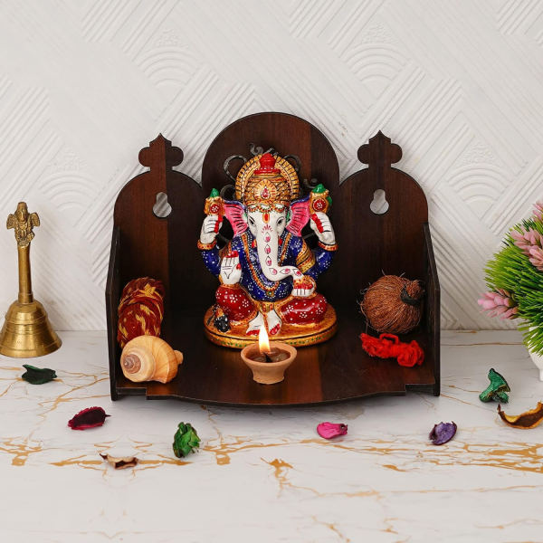 Idol Holder Small Wooden Table And Wall Hanging Puja Murti Stand for Worship Devghar for Home, Cafe, Office or Shop in Brown - Image 3