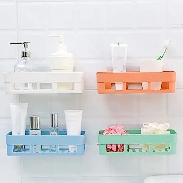 1 Piece Plastic Bathroom Kitchen Storage Organize Shelf Rack Bathroom Shelves Shower Caddy Basket with Wall Mounted - Image 5