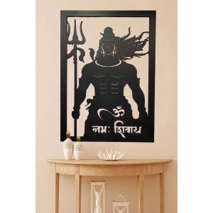 Ressence Shiva with Trishul Wooden Wall Canvas Home Cafe Office Decor In Black (2ft)