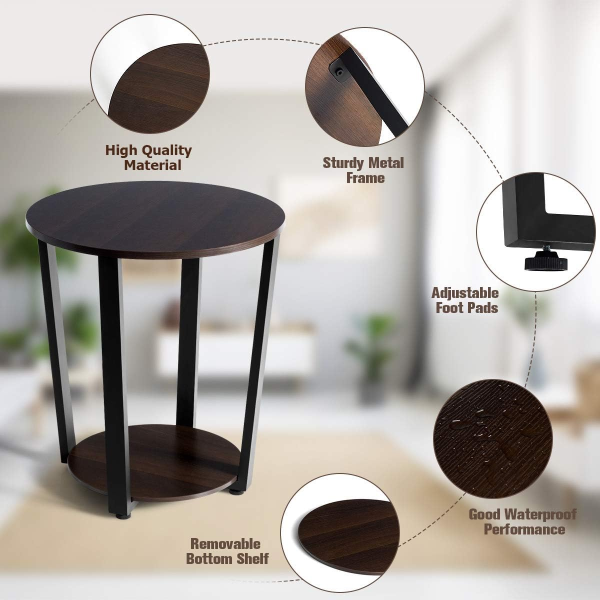 Round End Table, 2-Tier Accent Table for Small Space Storage Shelf, Farmhouse Side Table for Living Room, Bed Side Table Night Stand for Bedroom - Image 5