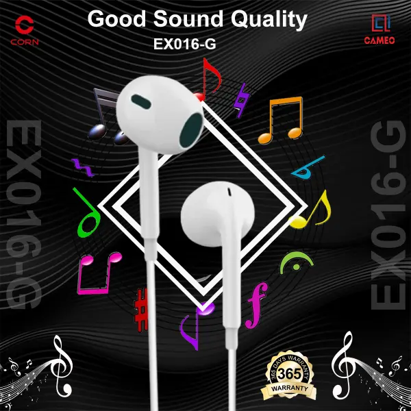 CORN EX016-Gv3.5mm Hi Quality Stereo Wired Earphone With Mic Deep Bass - Image 3